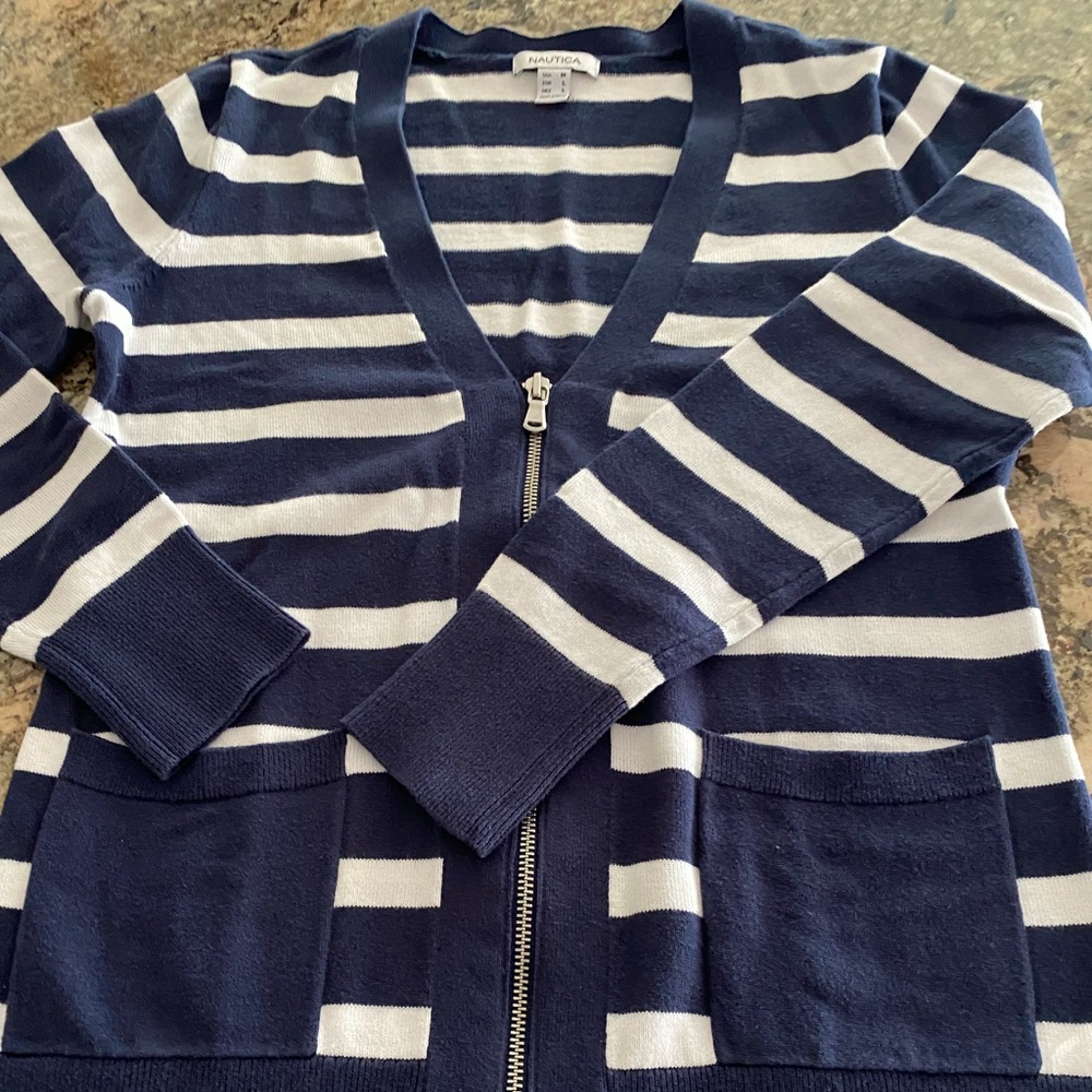 Nautical Women’s long sleeve V neck cardigan.